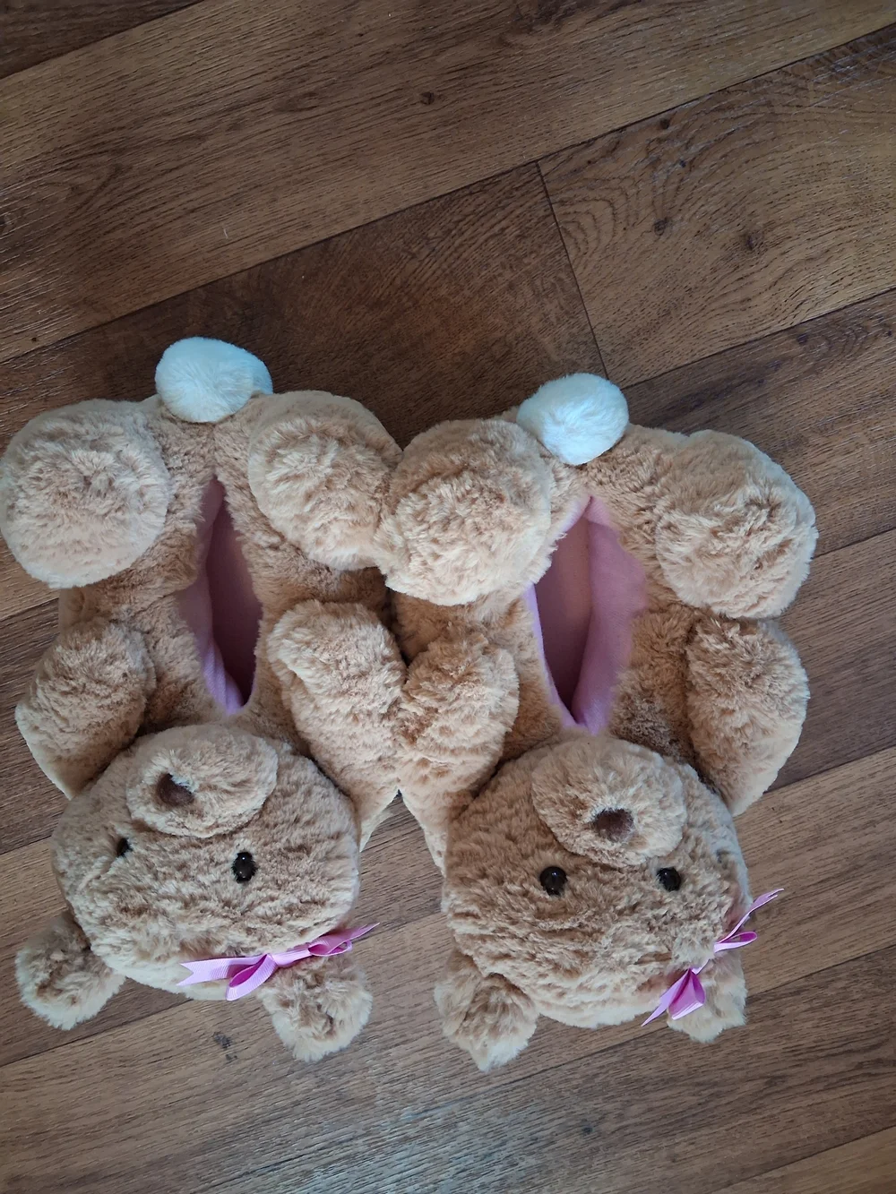 Bear Plush Fuzzy Slippers in Light Tan